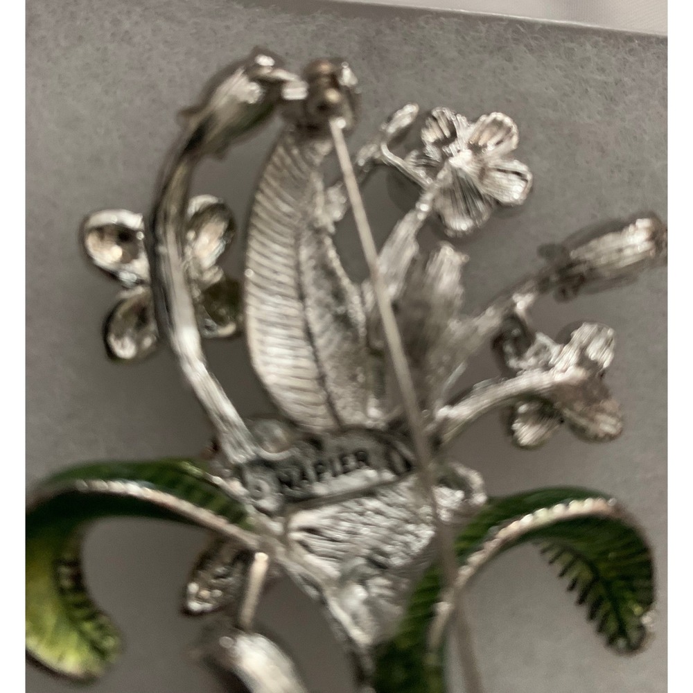 Napier Vintage Floral Bouquet Brooch Silver Tone Green Enamel Flower Pin #700 - Picture 4 of 4
